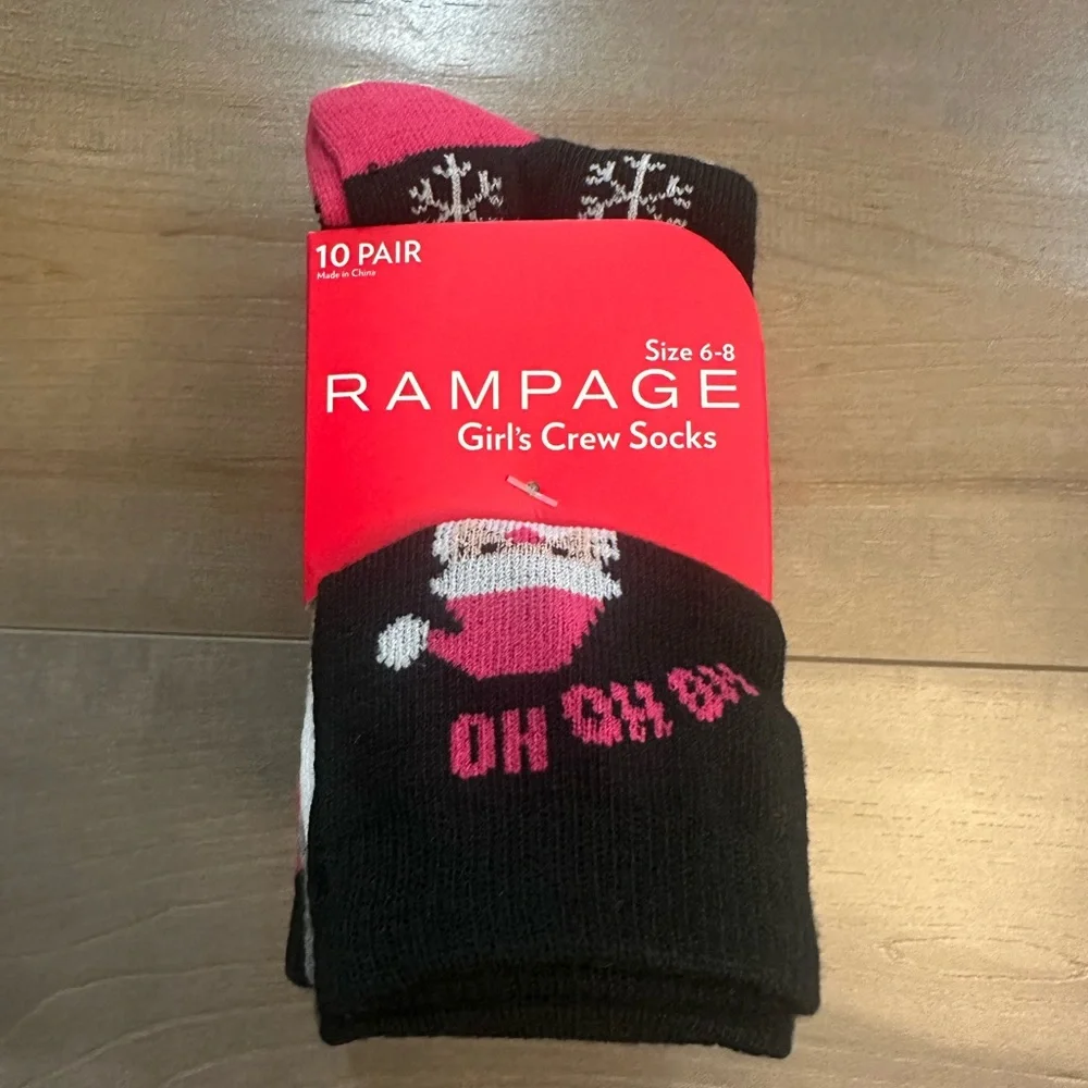 Rampage Black and Pink Girl's Crew Socks - 10 Pack